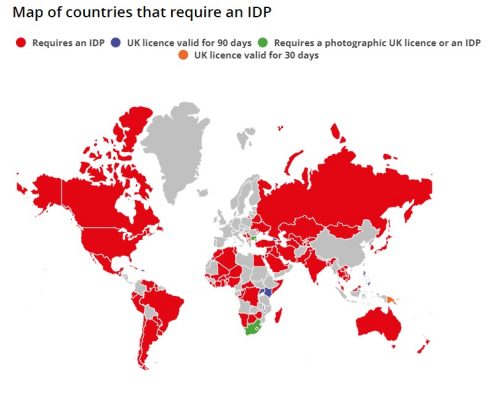 Countries where IDP is required or not
